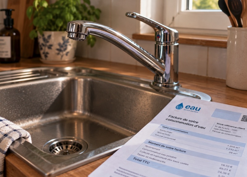 Facture d’eau posée près d’un évier